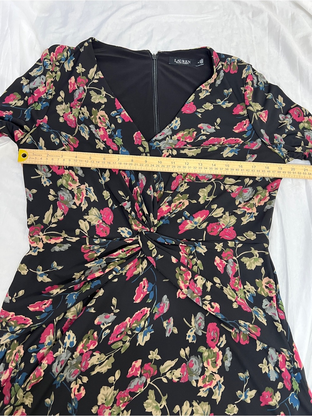 Ralph Lauren Black Floral Long Sleeve Handkerchief Hem Dress - Picture 8 of 10
